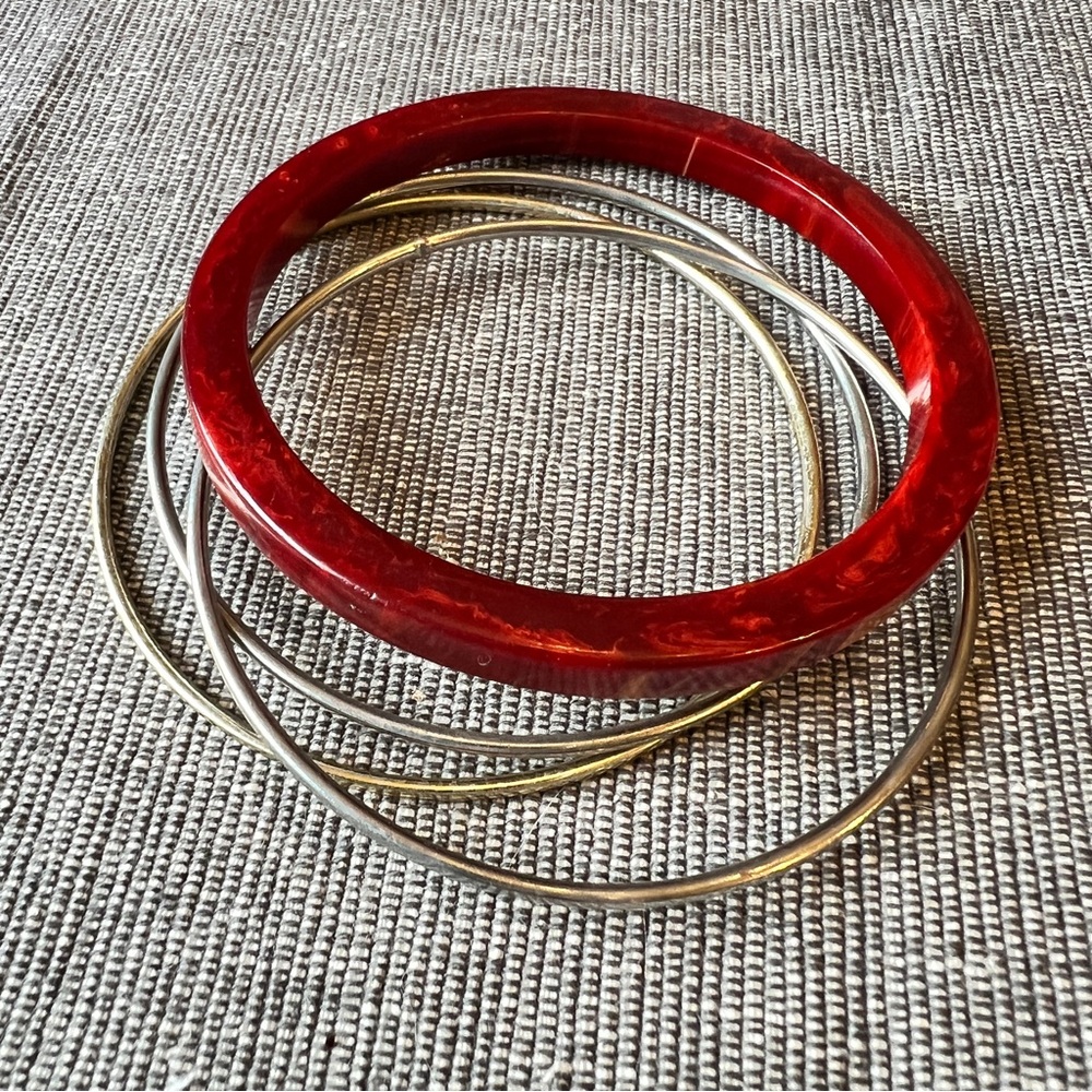 Red and Silver Bangle Four Piece Set